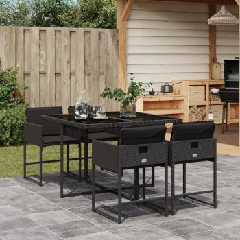 ARDEBO.de - 5-tlg. Garten-Essgruppe mit Kissen Schwarz Poly Rattan