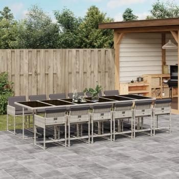 ARDEBO.de - 13-tlg. Garten-Essgruppe mit Kissen Hellgrau Poly Rattan