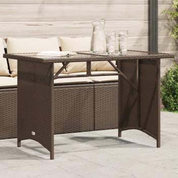 ARDEBO.de - Gartentisch mit Glasplatte Braun 110x68x70 cm Poly Rattan