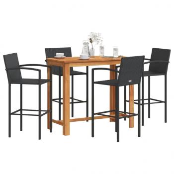 ARDEBO.de - 5-tlg. Gartenbar-Set Schwarz Massivholz Akazie und Poly Rattan