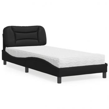 ARDEBO.de - Bett mit Matratze Schwarz 90x190 cm Kunstleder