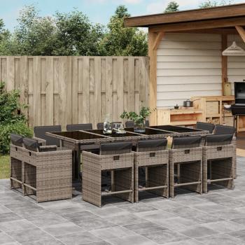 ARDEBO.de - 13-tlg. Garten-Essgruppe mit Kissen Grau Poly Rattan