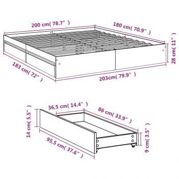 Bettgestell mit Schubladen Grau Sonoma 180x200cm Holzwerkstoff