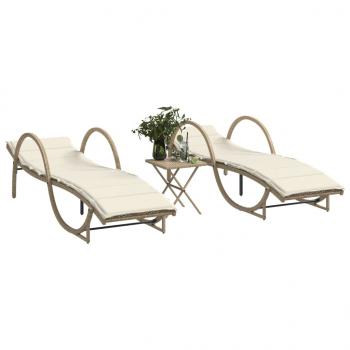 ARDEBO.de - Sonnenliegen 2 Stk. mit Tisch Beige Poly Rattan