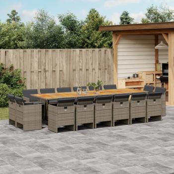 ARDEBO.de - 17-tlg. Garten-Essgruppe mit Kissen Grau Poly Rattan