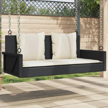 ARDEBO.de - Hängebank mit Kissen Schwarz 119x56x48 cm Poly Rattan