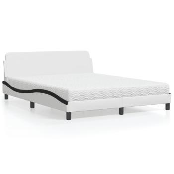 ARDEBO.de - Bett mit Matratze Weiß und Schwarz 160x200 cm Kunstleder