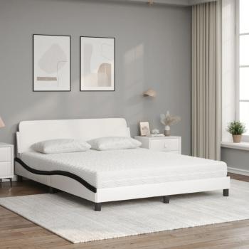 Bett mit Matratze Weiß und Schwarz 160x200 cm Kunstleder