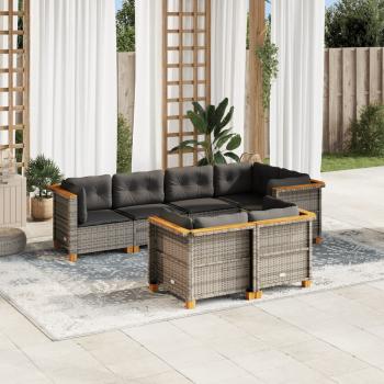 ARDEBO.de - 7-tlg. Garten-Sofagarnitur mit Kissen Grau Poly Rattan