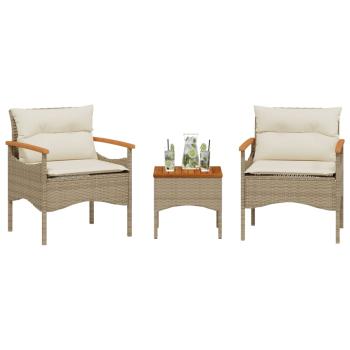 ARDEBO.de - 3-tlg. Garten-Sofagarnitur mit Kissen Beige Poly Rattan