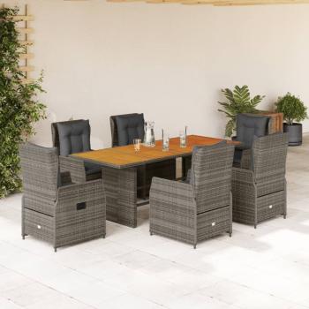 ARDEBO.de - 7-tlg. Garten-Essgruppe mit Kissen Grau Poly Rattan