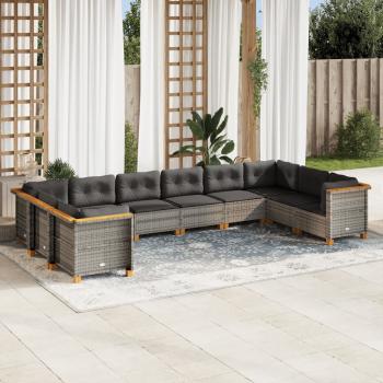 ARDEBO.de - 10-tlg. Garten-Sofagarnitur mit Kissen Grau Poly Rattan