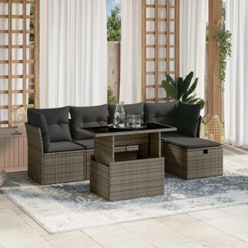 ARDEBO.de - 6-tlg. Garten-Sofagarnitur mit Kissen Grau Poly Rattan