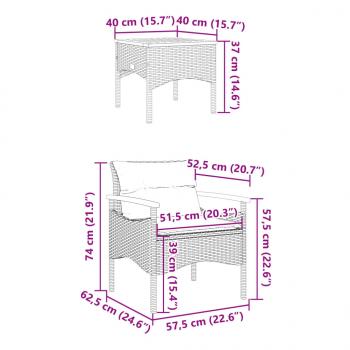 3-tlg. Garten-Sofagarnitur mit Kissen Schwarz Poly Rattan