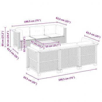 7-tlg. Garten-Sofagarnitur mit Kissen Grau Poly Rattan