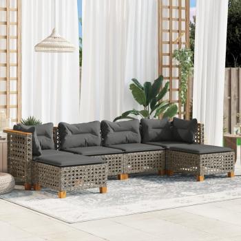 ARDEBO.de - 6-tlg. Garten-Sofagarnitur mit Kissen Grau Poly Rattan