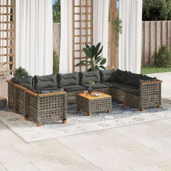 ARDEBO.de - 10-tlg. Garten-Sofagarnitur mit Kissen Grau Poly Rattan