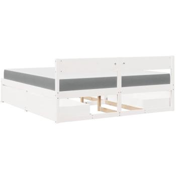 Bett mit Schubladen und Matratze Weiß 180x200 cm Massivholz