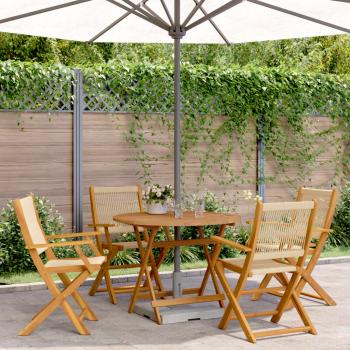 ARDEBO.de - 5-tlg. Garten-Essgruppe Polypropylen und Massivholz Beige