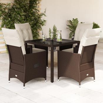 ARDEBO.de - 5-tlg. Garten-Essgruppe mit Kissen Braun Poly Rattan