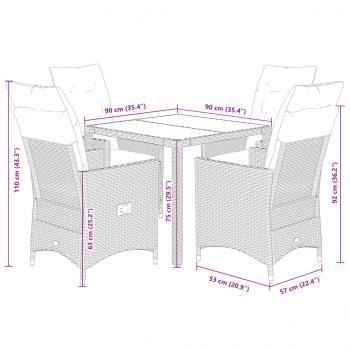 5-tlg. Garten-Essgruppe mit Kissen Braun Poly Rattan