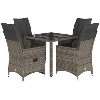 5-tlg. Garten-Essgruppe mit Kissen Grau Poly Rattan