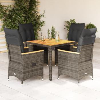 ARDEBO.de - 5-tlg. Garten-Essgruppe mit Kissen Grau Poly Rattan