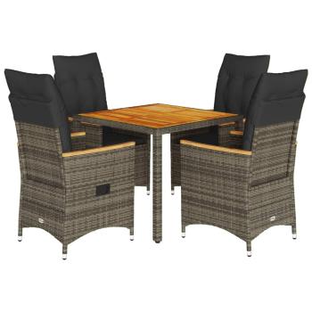 5-tlg. Garten-Essgruppe mit Kissen Grau Poly Rattan