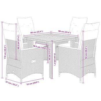 5-tlg. Garten-Essgruppe mit Kissen Grau Poly Rattan