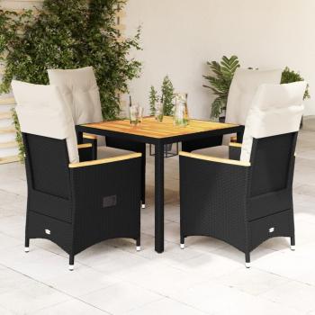 ARDEBO.de - 5-tlg. Garten-Essgruppe mit Kissen Schwarz Poly Rattan