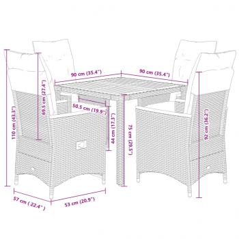 5-tlg. Garten-Essgruppe mit Kissen Schwarz Poly Rattan