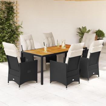 ARDEBO.de - 7-tlg. Garten-Essgruppe mit Kissen Schwarz Poly Rattan
