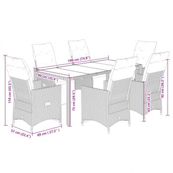 7-tlg. Garten-Essgruppe mit Kissen Schwarz Poly Rattan