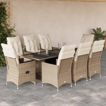 ARDEBO.de - 9-tlg. Garten-Essgruppe mit Kissen Beige Poly Rattan