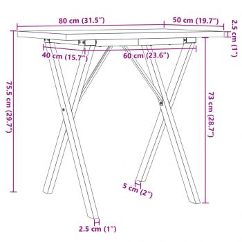 Esstisch X-Gestell 80x50x75,5 cm Massivholz Kiefer & Gusseisen