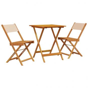 3-tlg. Bistro-Set Beige Stoff und Massivholz