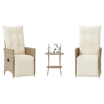 ARDEBO.de - 3-tlg. Bistro-Set mit Kissen Beige Poly Rattan