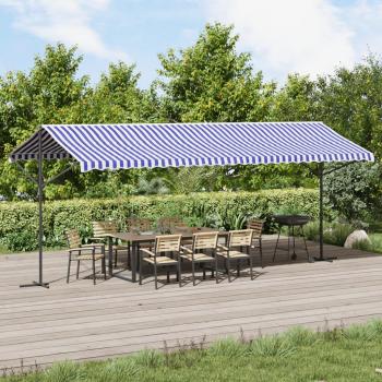 ARDEBO.de - Freistehende Markise Blau und Weiß 600x300 cm Stoff und Stahl
