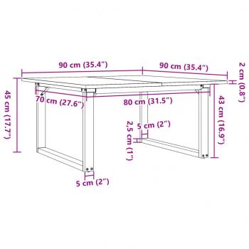 Couchtisch O-Gestell 90x90x45cm Massivholz Kiefer und Gusseisen