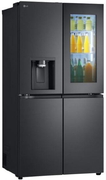 LG GMG960EVJE Stand Side-by-Side Kombination, 91,4 cm breit, 638 L, Total No Frost, Eis-, Crushed Ice- und Wasserspender, ThinQ (WLAN), Festwasseranschluss, Essence Black Steel