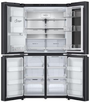 LG GMG960EVJE Stand Side-by-Side Kombination, 91,4 cm breit, 638 L, Total No Frost, Eis-, Crushed Ice- und Wasserspender, ThinQ (WLAN), Festwasseranschluss, Essence Black Steel