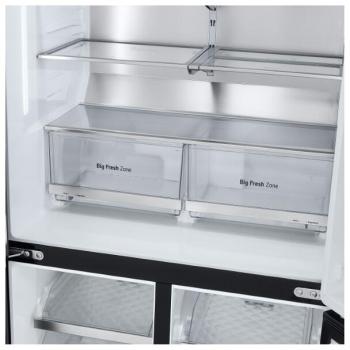 LG GMG960EVJE Stand Side-by-Side Kombination, 91,4 cm breit, 638 L, Total No Frost, Eis-, Crushed Ice- und Wasserspender, ThinQ (WLAN), Festwasseranschluss, Essence Black Steel