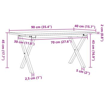 Couchtisch X-Gestell 90x40x45cm Massivholz Kiefer und Gusseisen