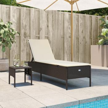 ARDEBO.de - Sonnenliege mit Tisch und Auflage Braun Poly Rattan