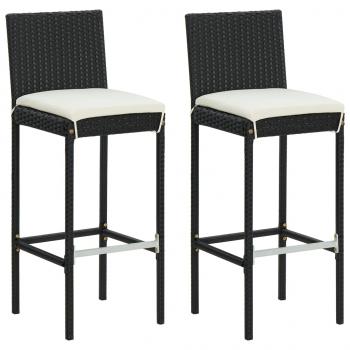ARDEBO.de - Garten-Barhocker mit Kissen 2 Stk. Schwarz Poly Rattan