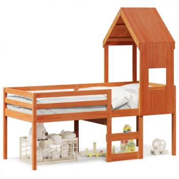 ARDEBO.de - Hochbett mit Dach Wachsbraun 90x190 cm Massivholz Kiefer