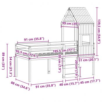 Hochbett mit Dach Wachsbraun 90x190 cm Massivholz Kiefer