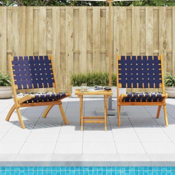 ARDEBO.de - Gartenstühle 2 Stk. Klappbar Dunkelblau Massivholz Akazie Stoff