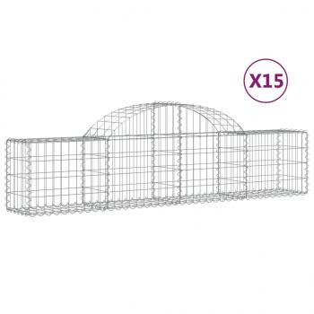 Gabionen mit Hochbogen 15 Stk. 200x30x40/60 cm Verzinktes Eisen