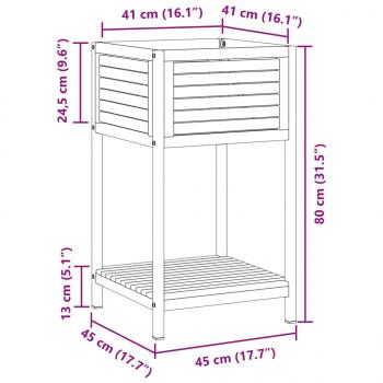 Pflanzkübel mit Ablage 45x45x80 cm Massivholz Akazie und Stahl